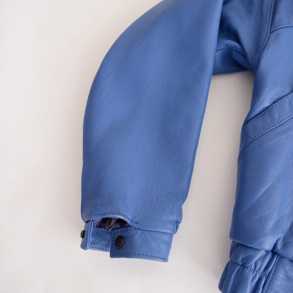 Women's Blue Leather Jacket - Picture 10 of 14